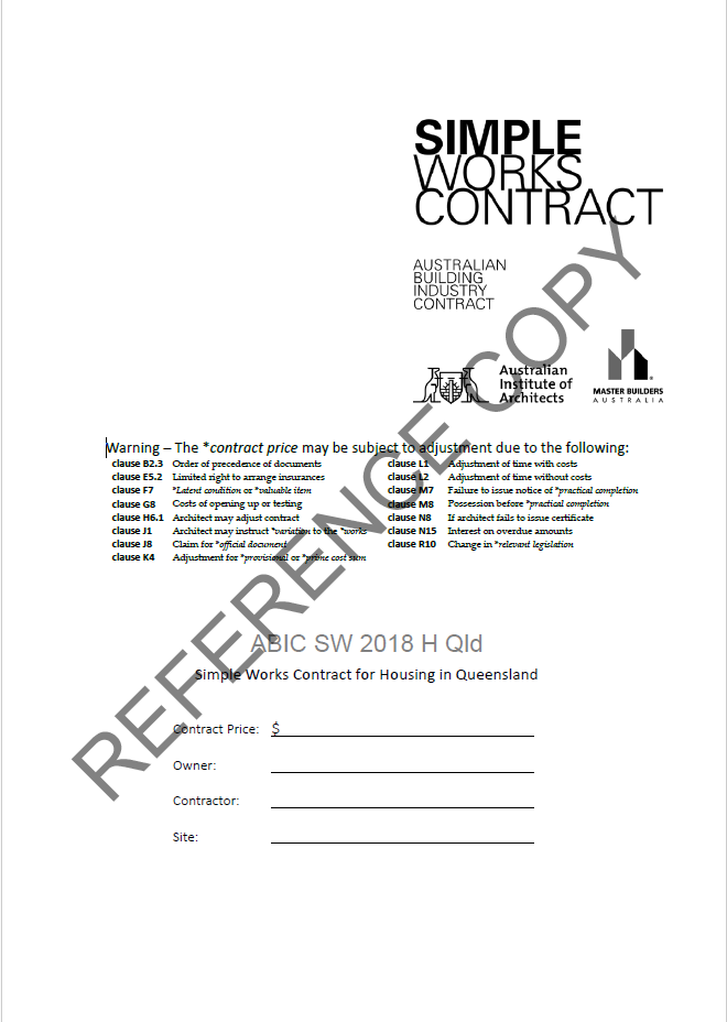 Simple Works Construction Contract (reference)