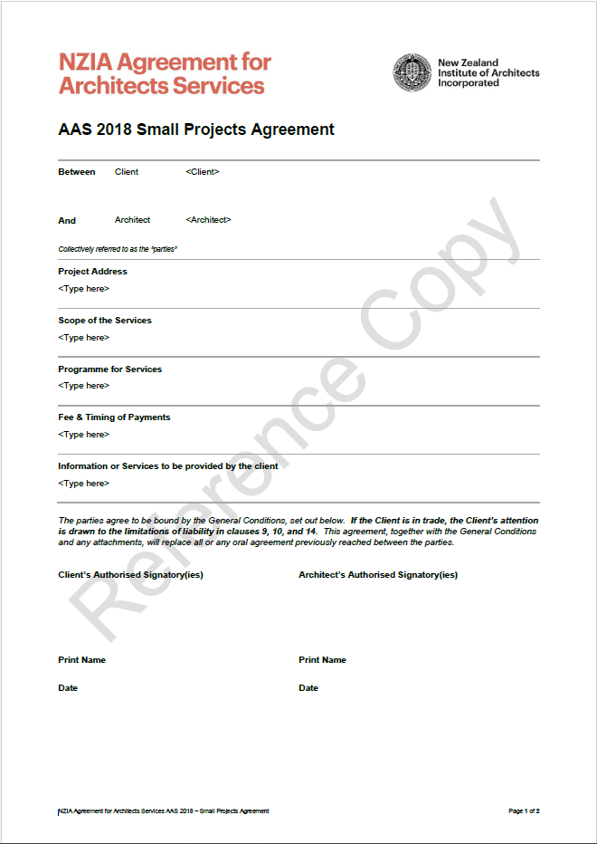 AAS 2018 - Small Projects Agreement (reference)
