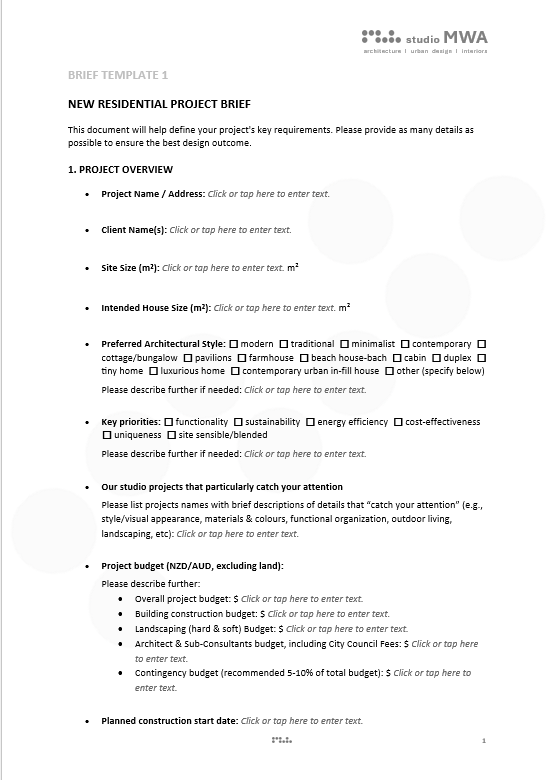 Initial Brief for New Residential Project (sample)