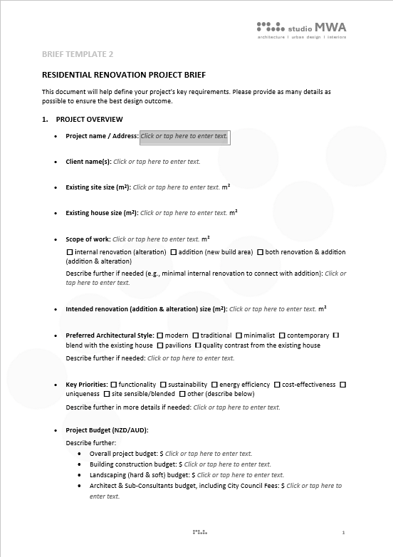 Initial Brief for Renovations Project (sample)